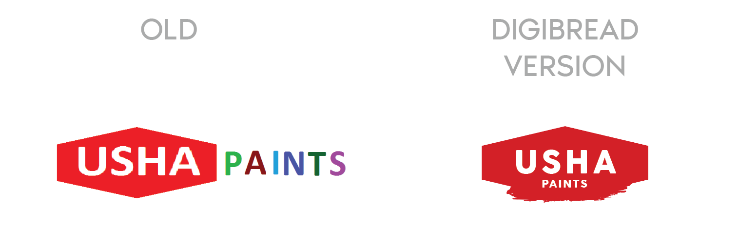 USHA Paints logo, before and after